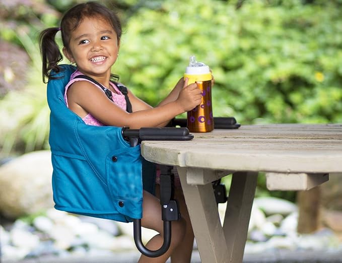 guzzie+Guss Perch Clip On Table Chair – Easy and Secure Setup for Travel (Including Restaurants, Picnics), at Home (Kitchen Islands, Dining Tables) with Machine Washable Fabric, Black