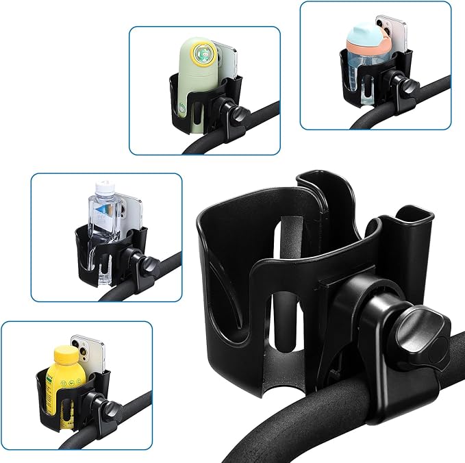Accmor Stroller Cup Holder with Phone Holder, Bike Cup Holder, Universal Cup Holder for Uppababy Nuna Doona Strollers, 2-in-1 Cup Phone Holder for Stroller, Bike, Wheelchair, Walker, Scooter