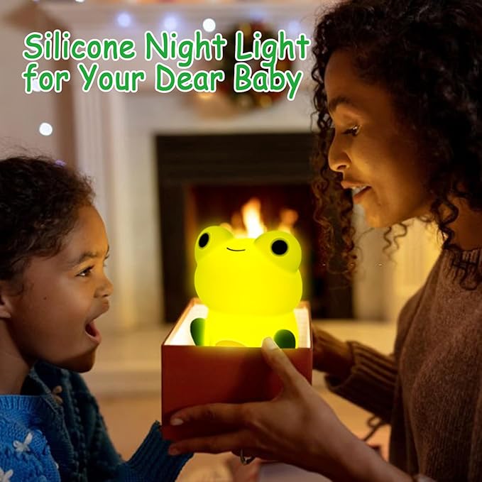 Night Light for Kids, Frog Lamp with Cute Frog Stickers, Night Lamp Bedroom Nightlight for Baby Girl Boy Teem, Silicone Animal Night Lamp Christmas Birthday Gifts, Room Decor (Frog Gifts)