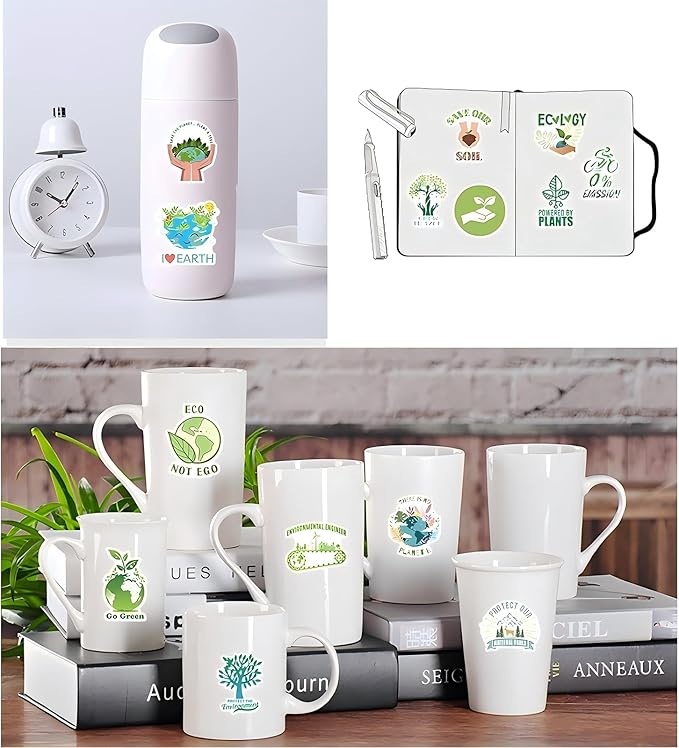 100PCS Environmental Protection Stickers, Save Planet Earth Stickers for Student Vinyl Waterproof for Water Bottle Laptop Luggage Guitar Gifts for Teens Girls Kids Adult Students