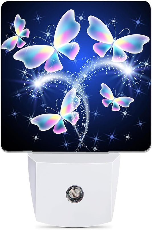 Transparent Butterfly Night Light, Glowing Firework Night Lights Plug into Wall Decor for Bedroom, Bathroom, Hallway, Kitchen, Dusk to Dawn Sensor Nightlights for Boys Girls Women Men Room Gifts