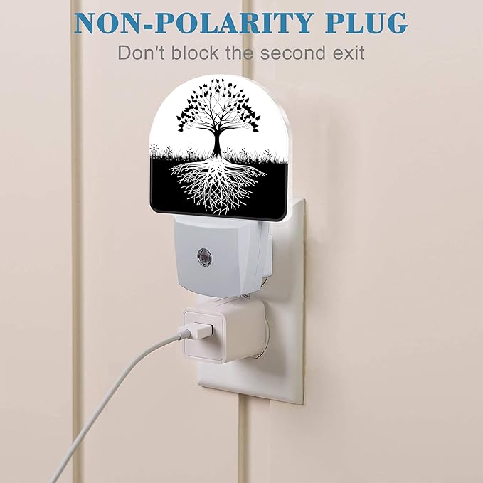 Plug in Night Lights Black and White Tree of Life Nightlight Plug Into Wall Dusk to Dawn Sensor LED Night Light for Kid Girls Boys Women Decor, Hallway, Kitchen, Bathroom, Nursery, Stairs