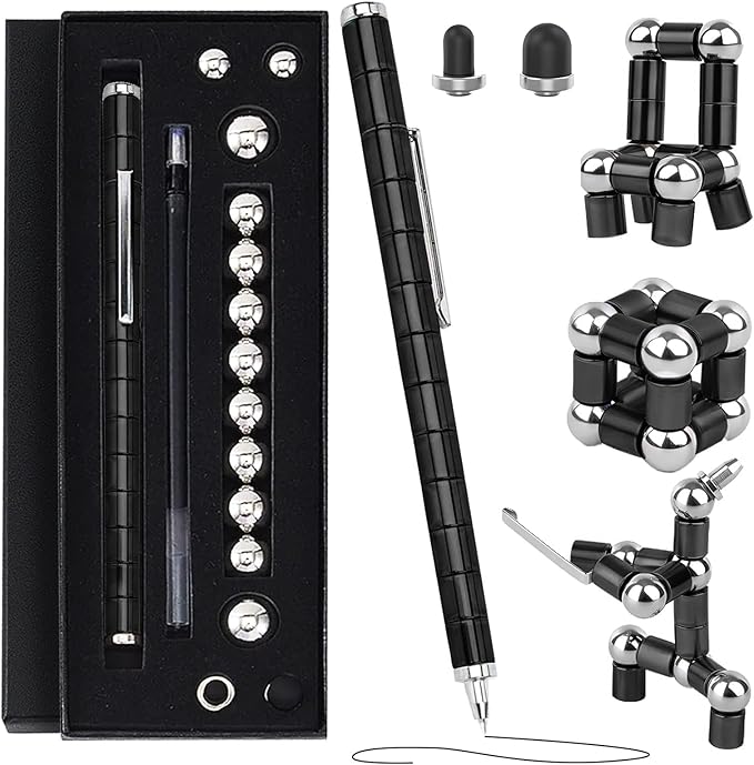 Magnetic Fidget Pen Toys - Multifunctional Writing Novel Pen for Friends, Kids, Boys, Girls, Teens 8+, Office Teacher Birthday Party Gifts, Stress & Anxiety Relief(Black)