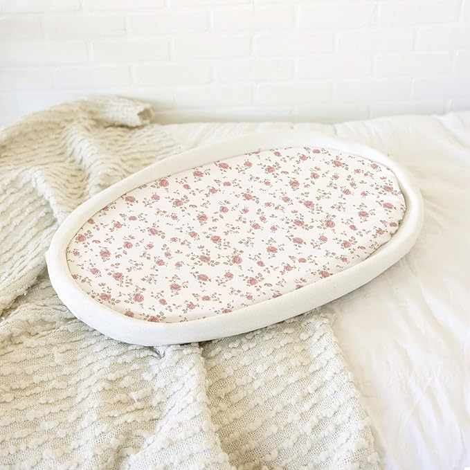 Baby Bassinet Sheets Girl (Juliette) 2-Pack - Fitted Bedside Bassinet Sheets - Buttery Soft Cotton Blend for Standard Bassinet Mattress Pad - Compatible with Halo Bassinest