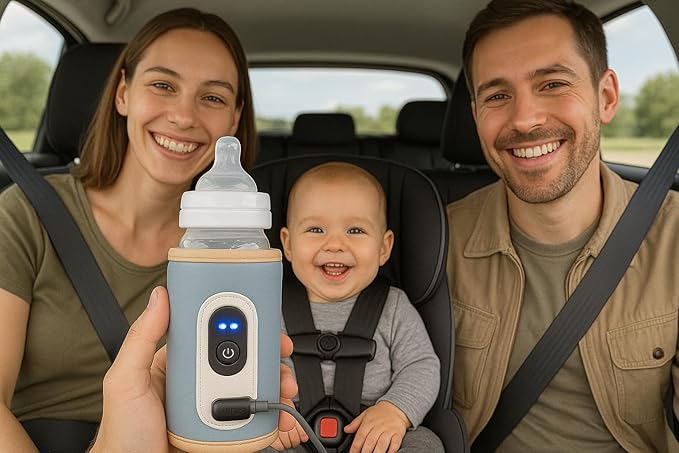 Travel Baby Bottle Warmer with USB – Digital Display, Adjustable Heating, Insulated Portable Sleeve for Warming Milk, Formula & More – Great for Car Trips, Strollers & On-The-Go Feeding