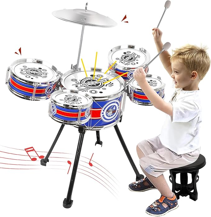 Toddler Jazz Drum Set Upgraded Kit with 5 Drums - Music Toys for 3-5 Year Old Boys & Girls