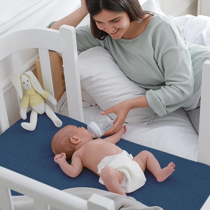 Muslin Bassinet Fitted Sheets, 2 Pack for Baby Boy and Girl, Soft Breathable Baby Pad/Mattress Sheet, Fit for Hourglass Oval and Rectangle Bassinet Mattress (Blue Deer)