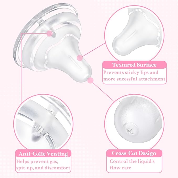 LittleForBig Silicone Soft Touch Adult Bottle Nipples Replacement Teat Compatible with LittleForBig Bottles - Textured Surface 3-Pack