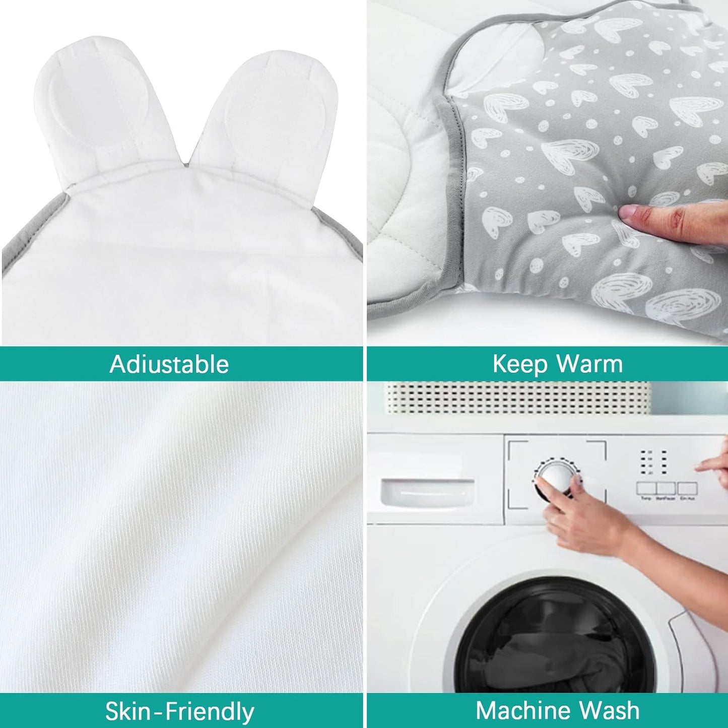 Biloban Baby Swaddles 0-3 Months for Boy Girls, Warm Quilted Baby Swaddle, Newborn Swaddle, Adjustable Swaddle Blanket, Lovely Grey Hearts, 1 Pack