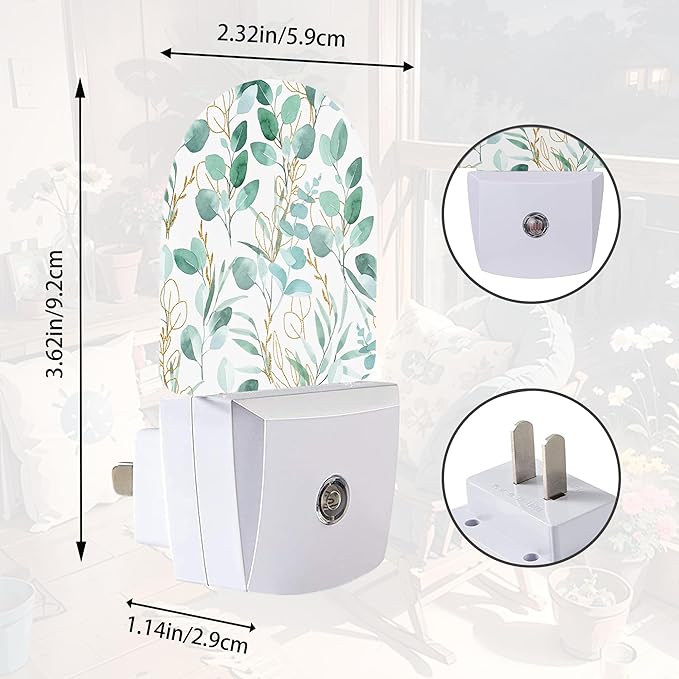 Eucalyptus Green Night Light - LED Wall Sconce for Bedroom, Bathroom, Hallway, Plug in Decorative Lighting, Gift Ready LED Wall Lamp for Women