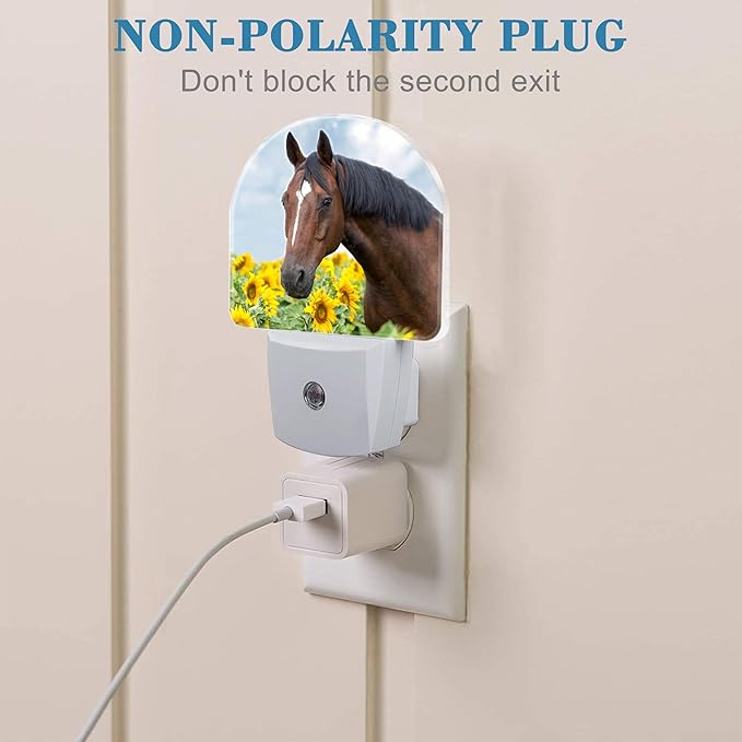 Night Light Plug into Wall Horse in Sunflower Field with Dusk to Dawn Sensor for Kid Girls Boys Women Men Room Decor, Hallway, Kitchen, Bathroom, Nursery, Stairs