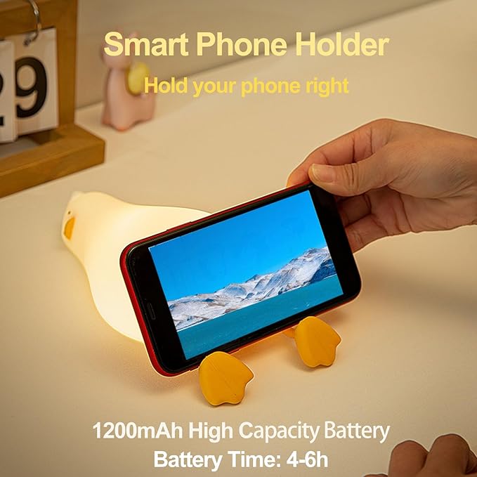 Kibbidea Cute Duck Night Light, Lazy Duck Squishy Lamp Touch Control, Non-Toxic Silicone, Funny Bedside Animal Nightlight with Timer & Rechargeable for Kids Room Desk Decor, Gifts for Girl,Boy,Women