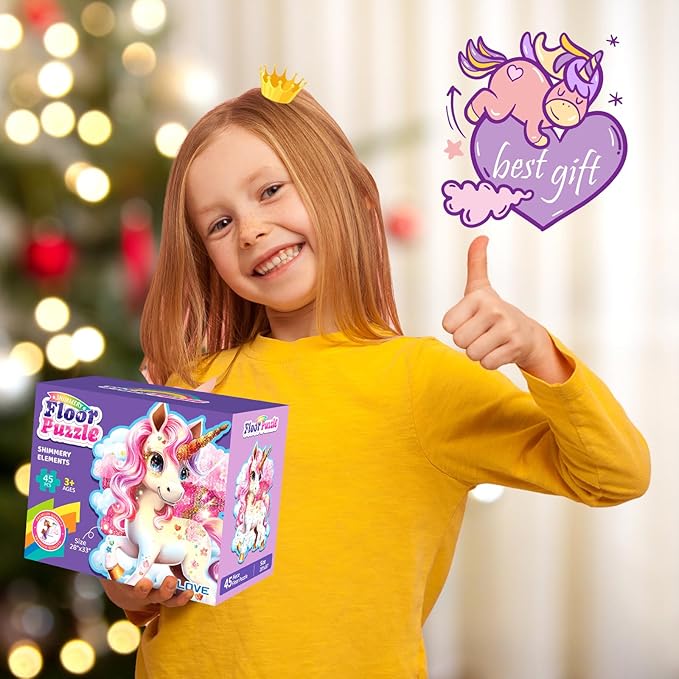 Jumbo Floor Puzzle for Kids,48 Piece Unicorn Large Jigsaw Puzzles,Puzzle for Toddler Ages 3-5,Fun Educational Preschool Learning Toy Gift for Boys & Girls Ages 4-8 (Shimmery Unicorn)