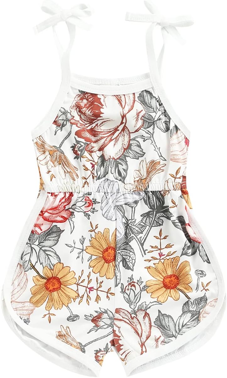 WZTYYDS Toddler Baby Girl Summer Clothes Floral Romper Tie-Up Strap Halter Jumpsuit Infant Summer Sling Playsuit 6M-3T
