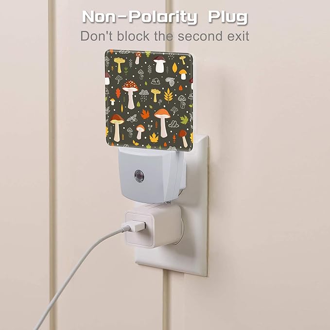 Colorful Forest Mushrooms Night Light Plug into Wall, Botanical Plants Leaves Dusk to Dawn Night Light, 0.5w Energy Saving Sleep Friendly Nightlights for Kids Boys Girls Home