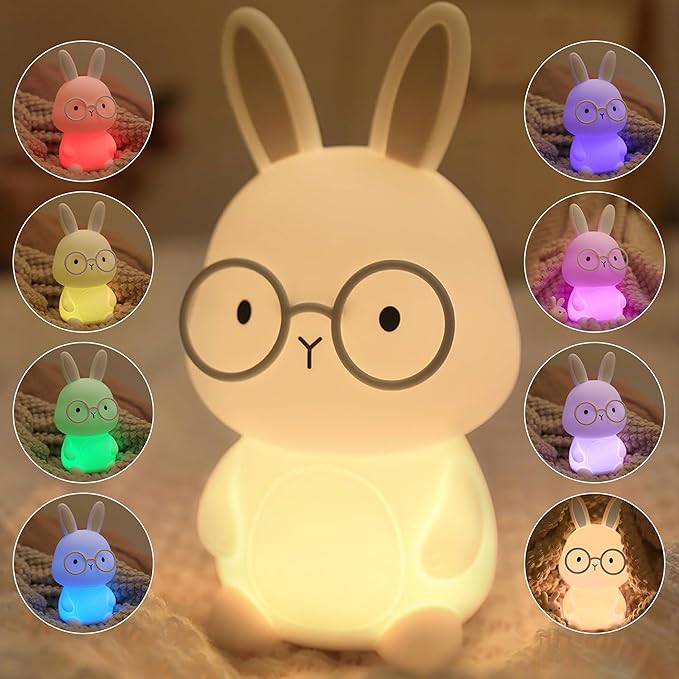 Bunny Night Light, Rabbit Lamp for Kids, Rechargeable LED Nightlight for Easter Gift,Silicone Bedside Lamp with Touch Color Changing,3 Levels Dimmable/Timmer Nursery Bedroom Light,Room Decor