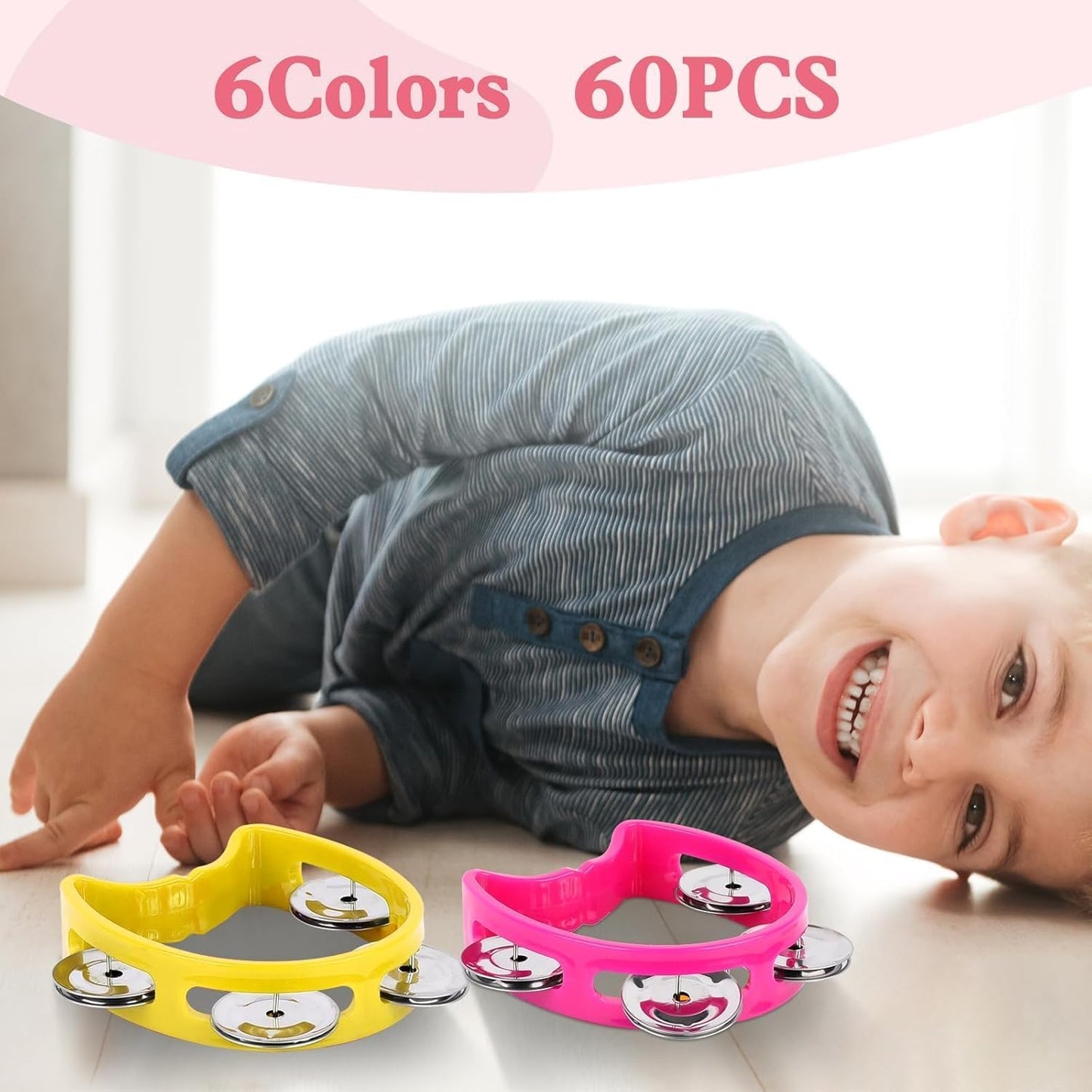 60 PCS Multicolored Tambourines for Kids - 4 Bells Handheld Musical Instruments and Noise Makers Perfect for School Supplies Church Kindergarten Weddings Christmas Parties and Group Performances
