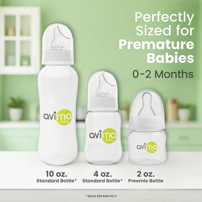 Avima Baby Anti-Colic Preemie Bottles 2oz – 6 Pack, Standard Neck, BPA-Free, 100% Silicone Nipples with Flow Control – Feeding Bottles for Newborns & Premature Babies