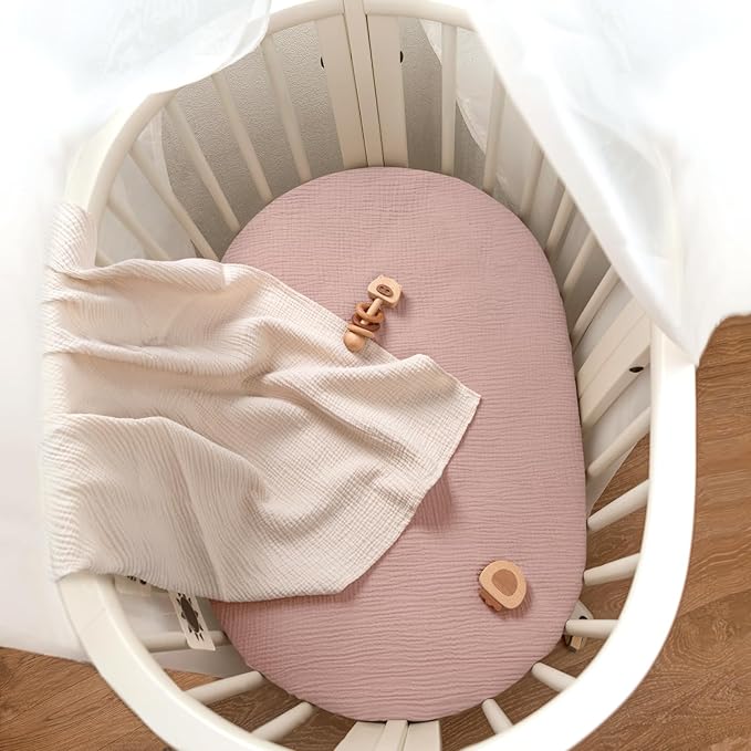 lulumoon Baby Muslin Bassinet Sheets: Cotton Bassinet Sheets Neutral for Boys and Girls - Fitted for Oval Rectangle or Hourglass