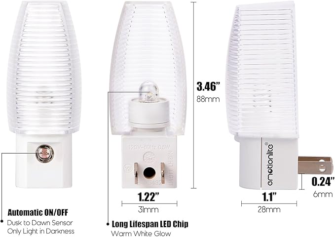 Emotionlite 8 Pack Plug in Night Light, Warm White LED Nightlight, Dusk to Dawn Sensor, Kids, Nursery, Bedroom, Bathroom,Hallway, Stairs, Kitchen