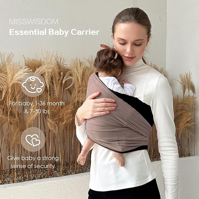 Baby Wraps Carrier, Baby Carrier Wrap Baby Wearing Wrap Newborn Wrap Carrier(7-30lbs), Baby Sling, Baby Carrier Sling for Newborn and Infant, Black+Brown