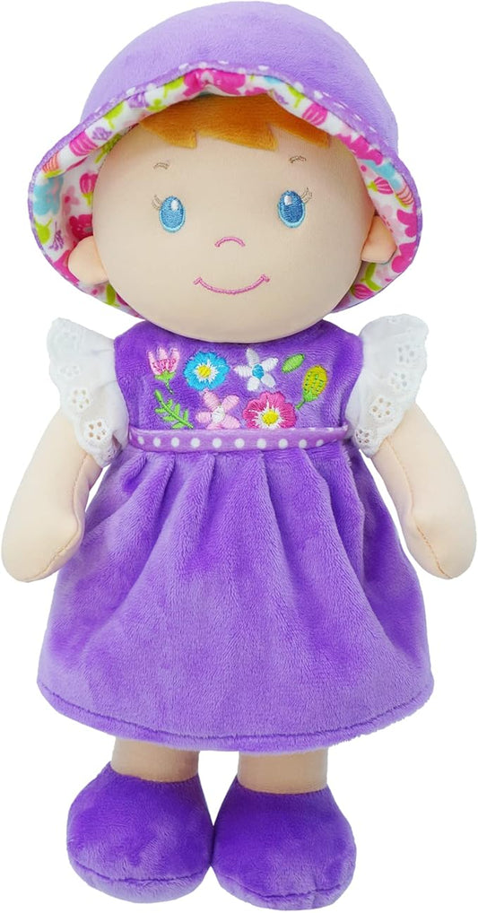 June Garden 12" Soft Dolly Laura - Stuffed Soft Baby Doll Gift for 1 2 3 Year Old Girls - Purple Dress