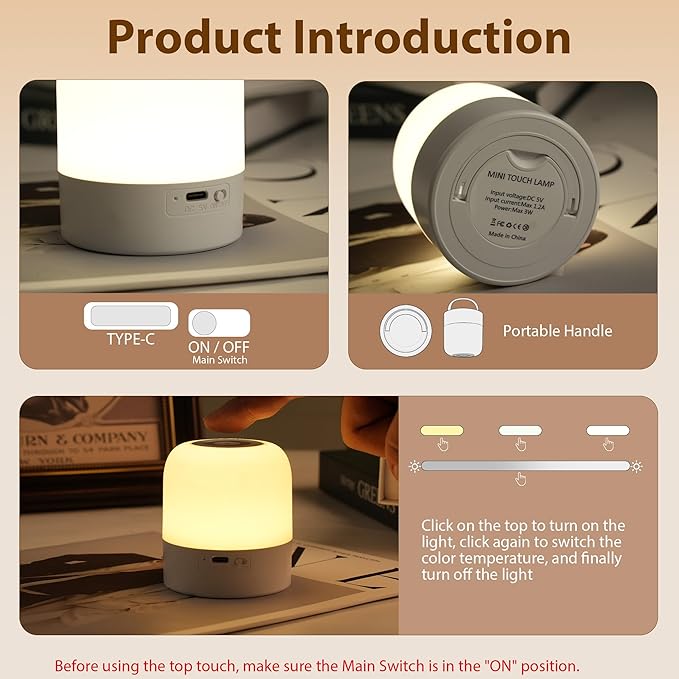 Portable Baby Night Light,3 Colours Egg Light for Nursery,Rechargeable Night Light for Kids,Small Cordless Table&Bedside Lamp,Eye Caring Dimmable LED Touch Lamp for Toddler,Girl,Boy,Nursing