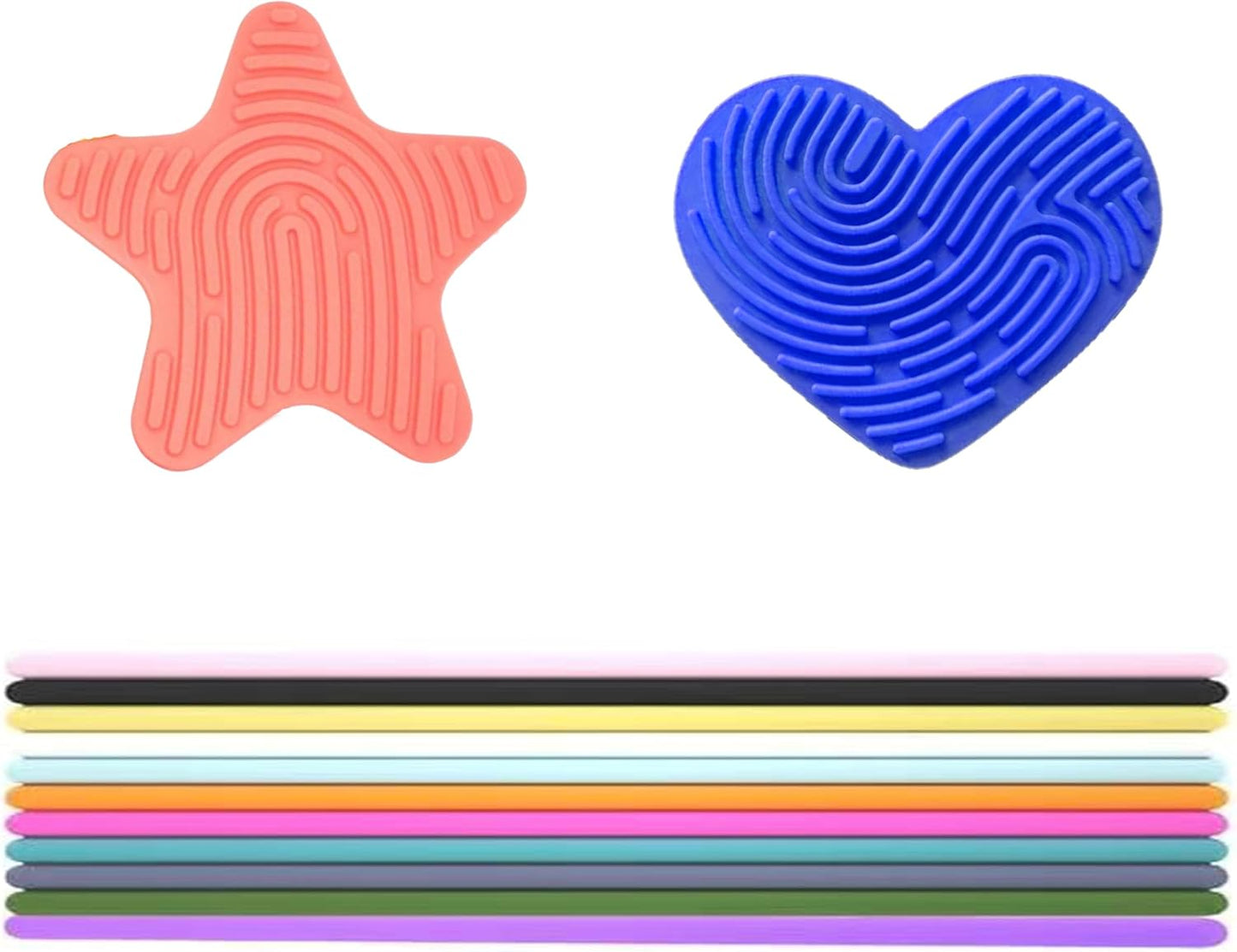 Sensory Activity Board,Double Side Silicone Calm Down Fidget Toy,Silent No Mess,Anxiety Relief Stress,ADHD & Autism,Portable with Travel Bag & 10 Strings (Pentagram Orange and Heart Blue)