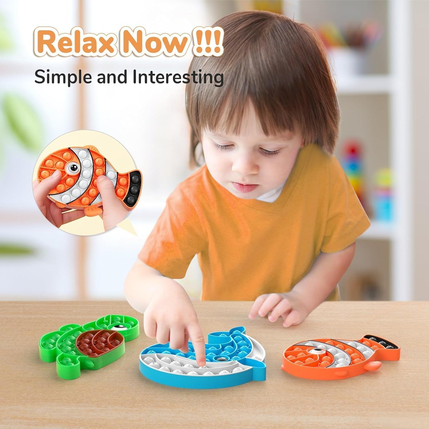 3 Pack Push Bubble Fidget Sensory Toys, Sensory Fidget Poppers Push Bubble Toy, Silicone Squeeze Autism Anxiety Stress Relief Educational Popping Toys for Kids Adults - Clown Fish, Whale