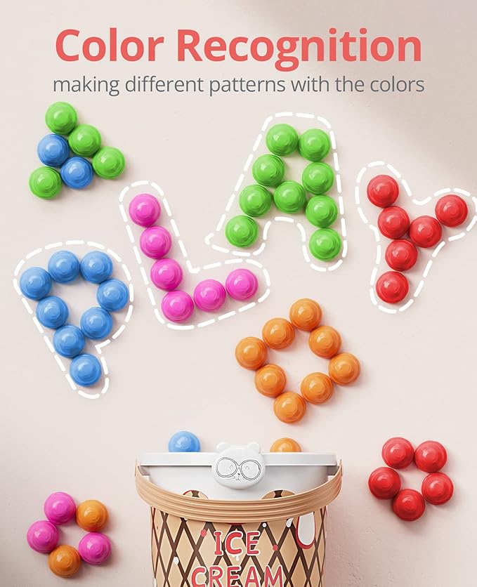 JoyCat Ice Cream Preschool Learning Activities Counting and Color Sorting Set Stacking Toys for Kids 3-5, Educational Fine Motor Skills Toys, 65PCS Math Manipulatives Resources Food Toys