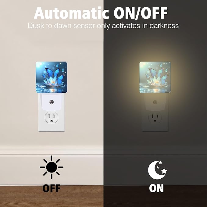 Lotus Night Light Plug into Wall with Dusk to Dawn Light Sensors Water Lily in Pond Butterfly Floral Night Light LED Lamp for Bedroom Hallway Home Wall Decor Nightlight for Girls Boys Men Women