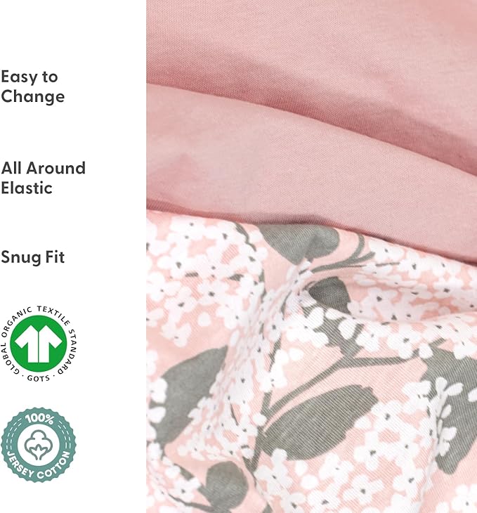 The Peanutshell Baby Organic Bassinet Sheets 4-Pack Unisex - Soft, Oval & Rectangle Baby Girls or Boys Sheet, 100% Jersey Cotton, Fitted Covers for Crib, Halo Bassinet Mattress - Cottage Floral