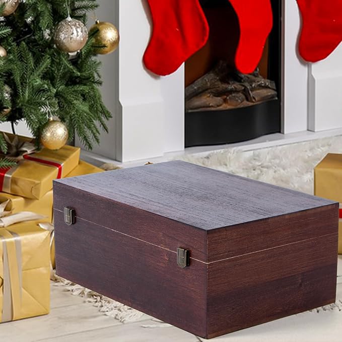 Wooden Storage Box with Hinged Lid and Front Clasp, 14''x9.4''x5.9'' Large Wood Storage Box, Wooden Boxes Wood Gift Boxes for Crafts Art Hobbies and Valentine's Day Decoration,Vintage Color