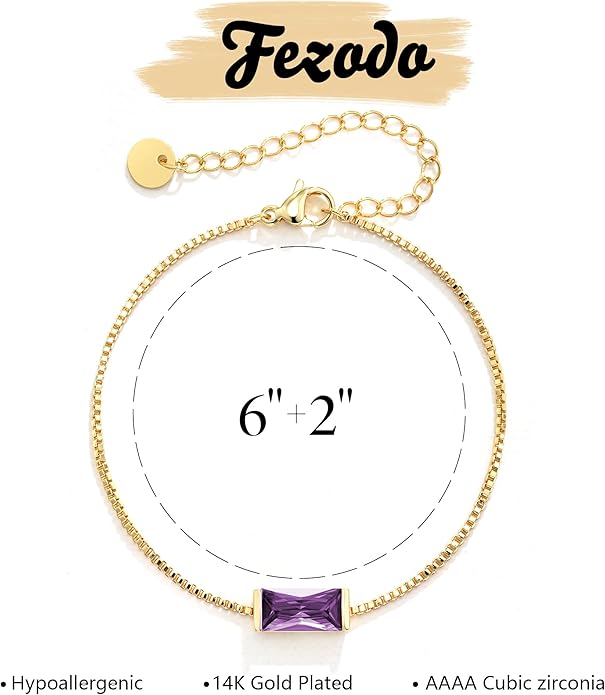 Birthstone Gold Bracelets for Women Girls Non Tarnish - Trendy Dainty 14K Gold Plated Bracelet Friendship CZ Bracelets Anniversary Birthday Gifts for Mom Girlfriend