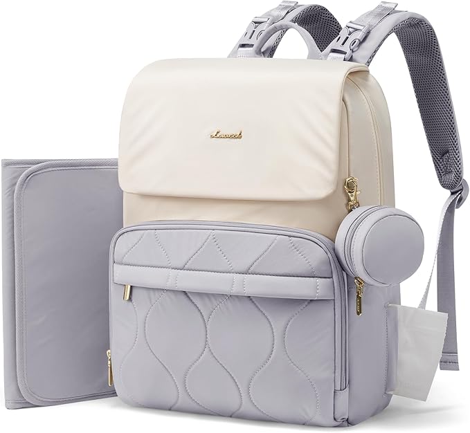 LOVEVOOK Diaper Bag Backpack, Baby Travel Bags for Boys & Girl, Toddler Waterproof Diaper Bag w/Changing Pad (Grey, 15.6''-Small)