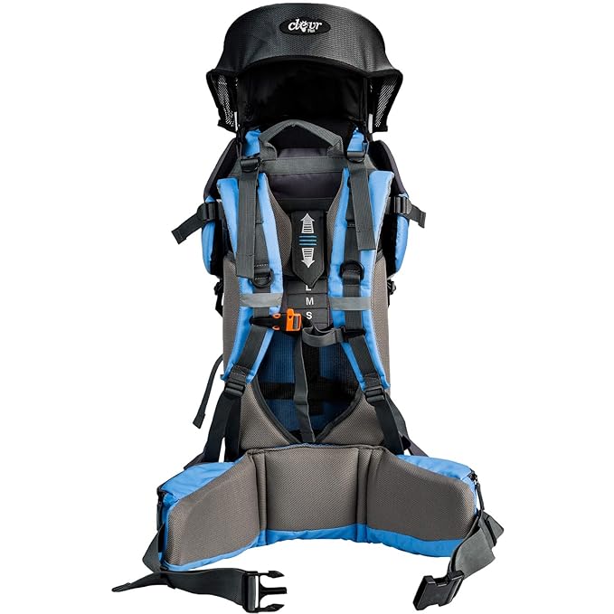 ClevrPlus Canyonero Camping Baby Backpack Hiking Kid Toddler Child Carrier with Stand and Sun Shade Visor, Blue