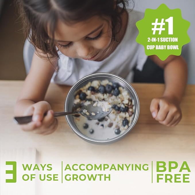 Non-Toxic Toddler Bowls with Non-Slip Base | Stainless Steel Baby Bowls for Kids | 5 Inch BPA-Free Dishwasher Safe Bowls | Mess-Free Feeding Supplies | 2-Pack Set