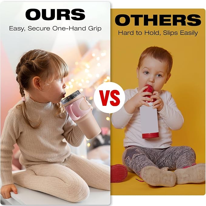 NiHome Tumbler Grip Compatible with 14oz Stanley Quencher, Fit for 12 15oz Zak Owala kids Cups Accessories Handle, Silicone Dual-Handle Tumbler Handles for Home Travel Outdoors Daily Use (2PCS,Pink)