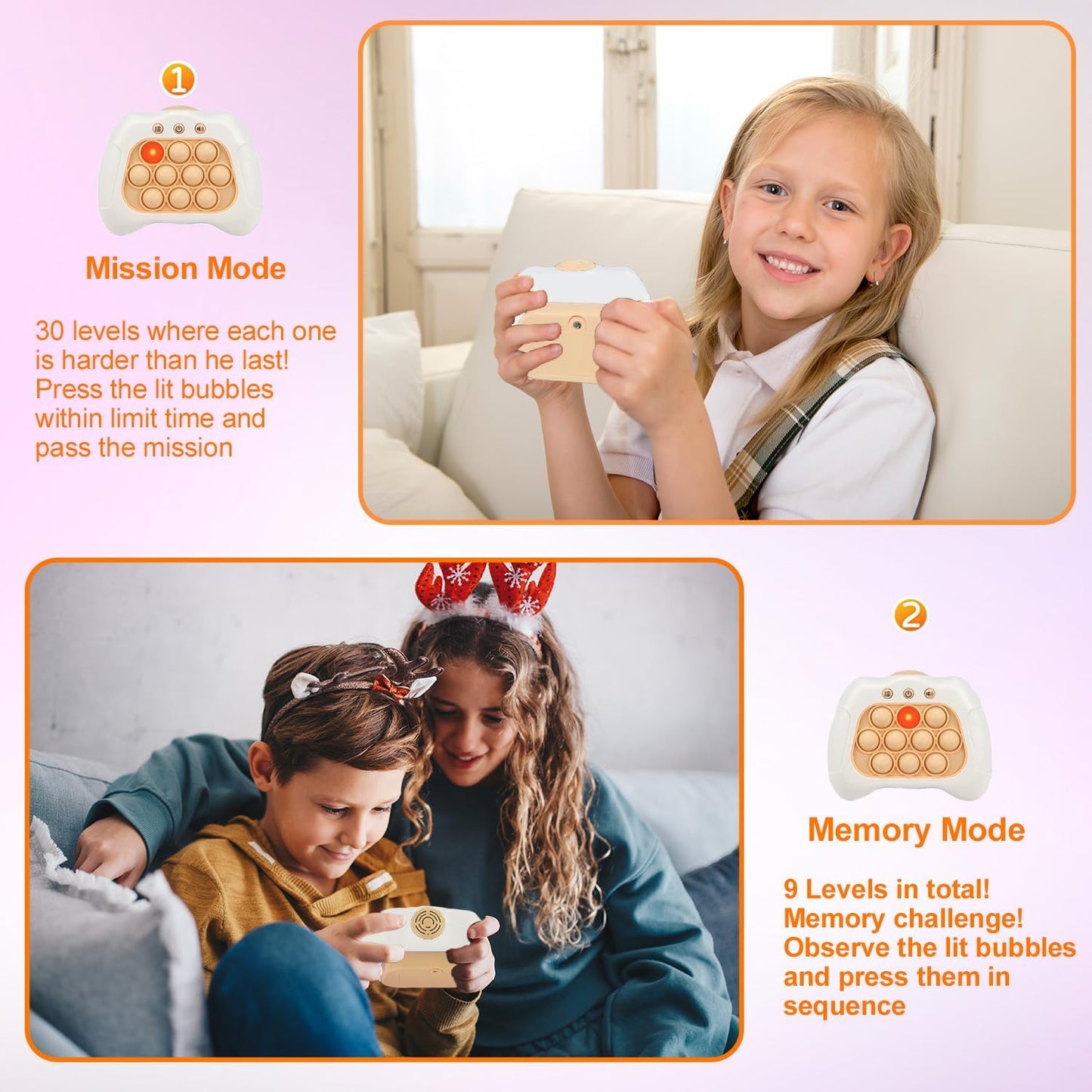 Quick Push Puzzle Game Machine Pop Fidget Light-Up Squeeze Poppet Sensory Toy Educational Push Pop Bubble Toy Stress Relief Party Favors Puzzle Game for Kids Teens Adults (White)