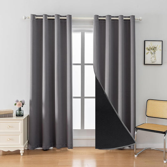 Anytime 100% Blackout Curtain Set, Thermal Insulated & Energy Efficiency Window Draperies for Guest Room, Full Shading Panels for Shift Worker and Light Sleepers（Grey, 2 Panels, 52W x 102L）