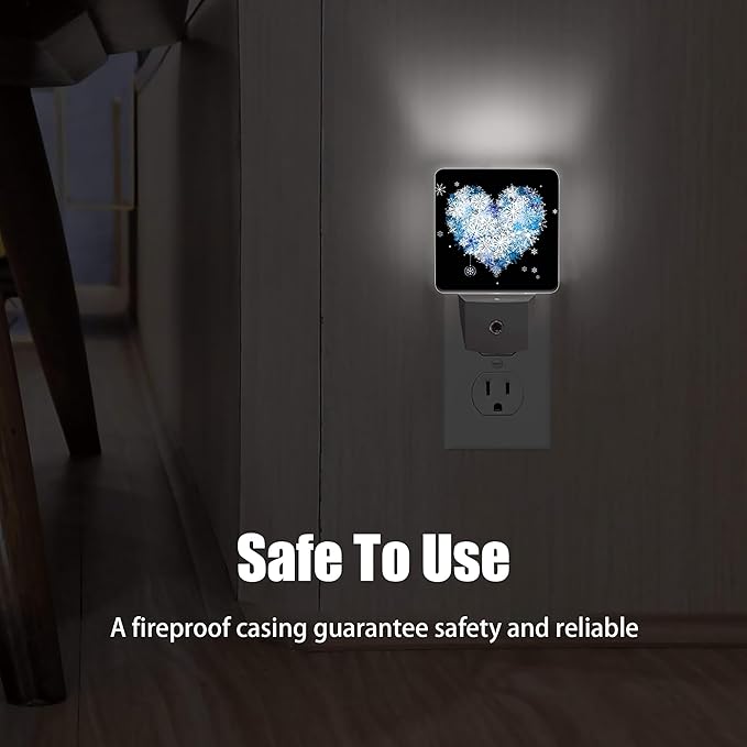 Winter Art Hearts Dusk to Dawn Night Light, Auto Sensor Lamp Home Indoor Stairway Kitchen Corridor, Night Lights Plug into Wall Decor, Boys Girls Women Men Room Gifts