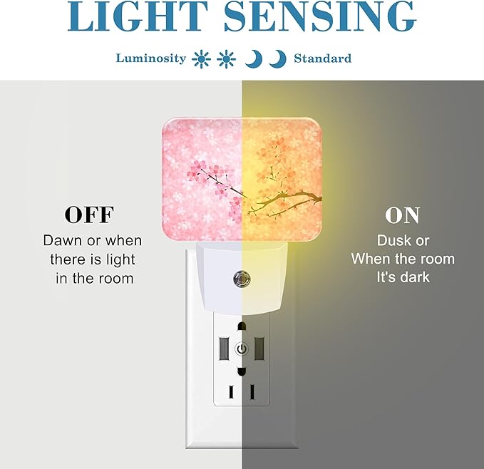 Blooming Cherry Blossoms Night Light Plug into Wall, Cherry Blossoms Night Light with Dusk to Dawn Sensor for Kid Girls Boys Women Men Bedroom, Hallway, Kitchen, Bathroom, Stairs Decor