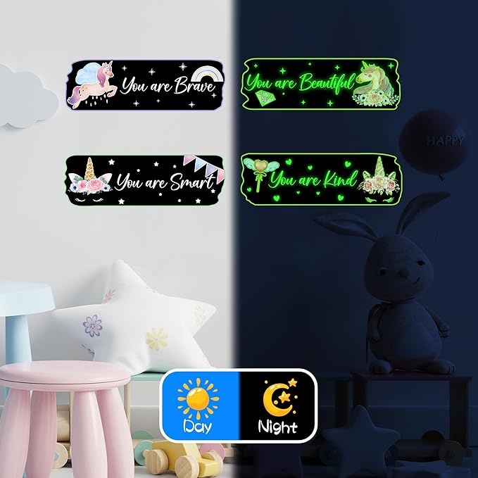Glow in The Dark Stars Unicorn Wall Decals, Glowing Motivational Wall Art Inspirational Sticker, Peel and Stick Ceiling Decal for Girl's Room