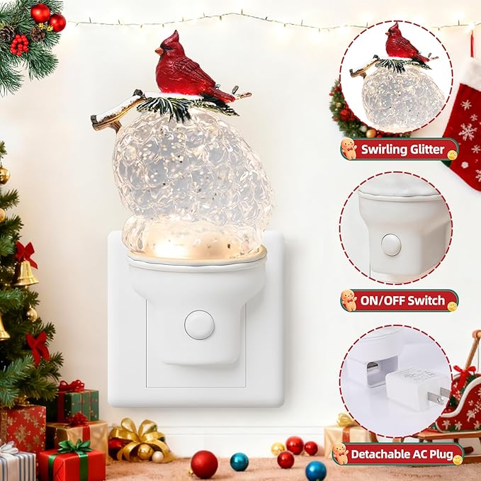 Christmas Night Light Plug into Wall Swirling Glitter USB Portable Christmas Decorative Night Light Decoration for Kids Adults Bedroom Kitchen Living Room Holiday Decor (Pinecone)