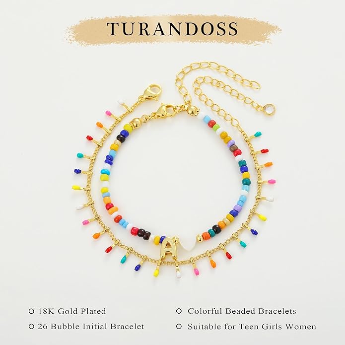 Turandoss Colorful Beaded Bracelets for Women - Trendy Boho Layered Bracelet Cute Charm Bracelets for Teen Girls Summer Gifts Jewrly