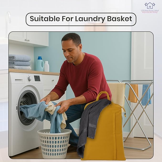 LFH Home Cotton Canvas Large Laundry Bag with Handle, Heavy Duty Drawstring Closure Washable Laundry Bags, School Travel, Home, Hotel, College Dorm, Organizer Sack, Toys Clothes 24x36-Yellow