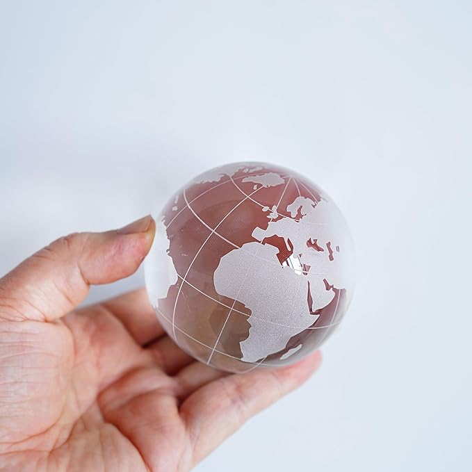 80mm Crystal Earth Globe Ball with Stand World Map Glass Sphere Desk Office Home Decor Glass World Globe Paperweight