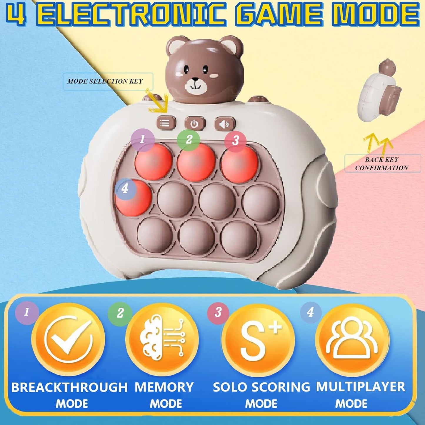 Creative Stress Relief Toys, Decompression Breakthrough Puzzle Pop Button Gopher Game Machine, Novelty Fidget Toys Party Favor Gifts for Kids Adults, Toy for 3+ Year Old (Brown Bear)