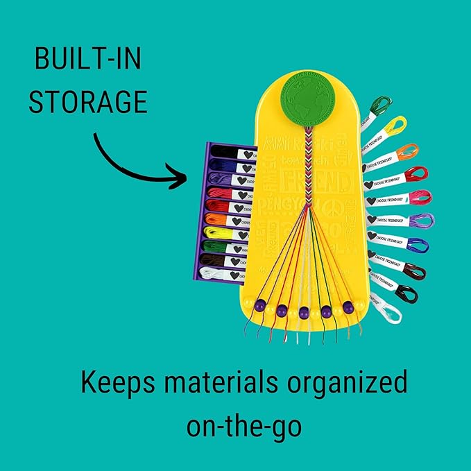 Choose Friendship Bracelet Making Kit – 20 Pre-Cut Threads, Portable Loom with Storage, Makes 8 Bracelets, Craft Gift for Kids Ages 8+, Yellow “Pineapple”
