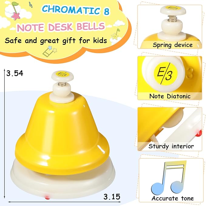 Desk Bells for Kids 8 Notes Bell Chromatic Diatonic Hand Bells Toddler Musical Instruments for Musical Learning Teaching Percussion Instrument